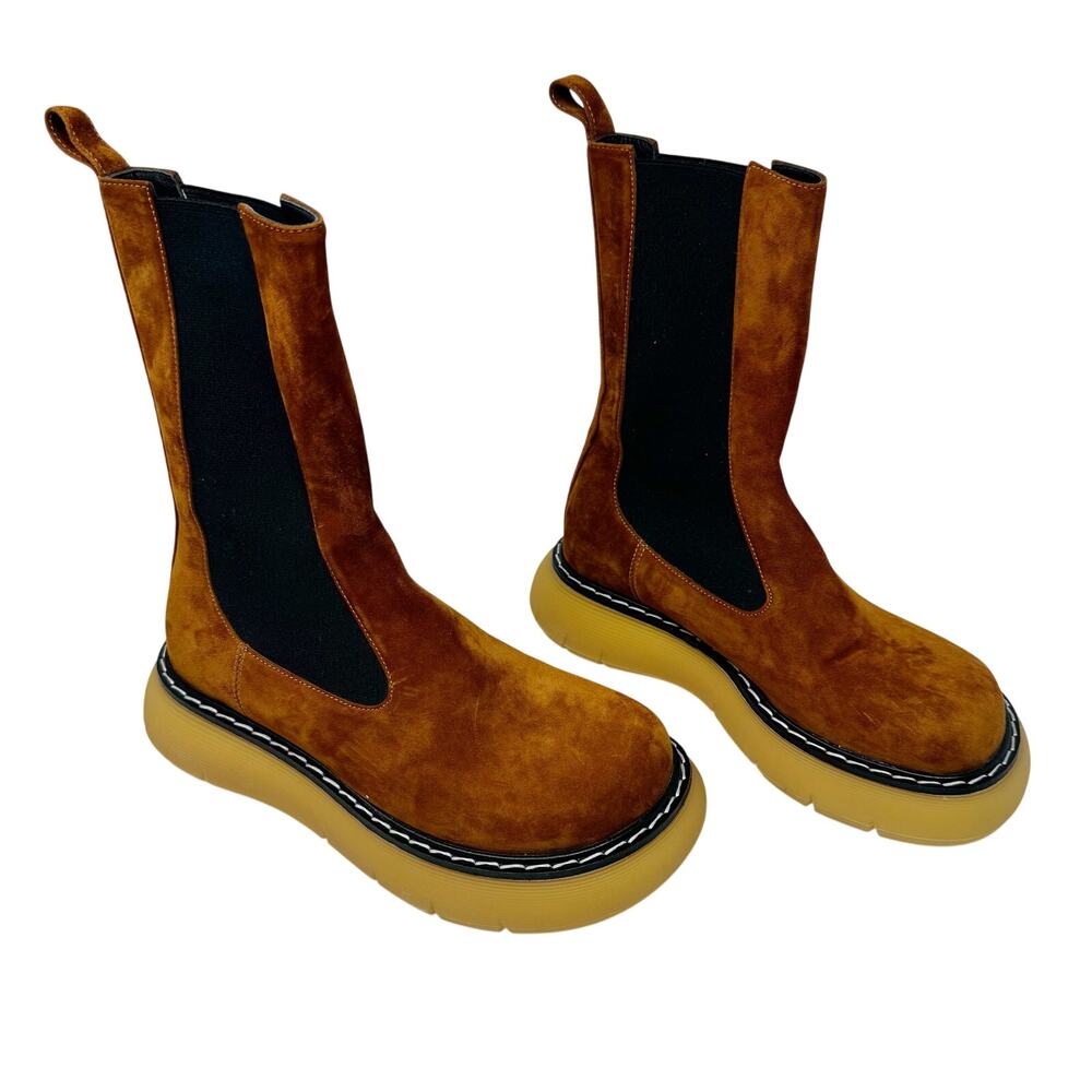Khaite Bleecker Chunky Caramel Suede Chelsea Ankle Boots Box Dustbag 36.5 6.5